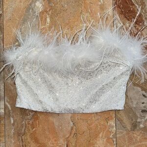 White Feather Sequin Top